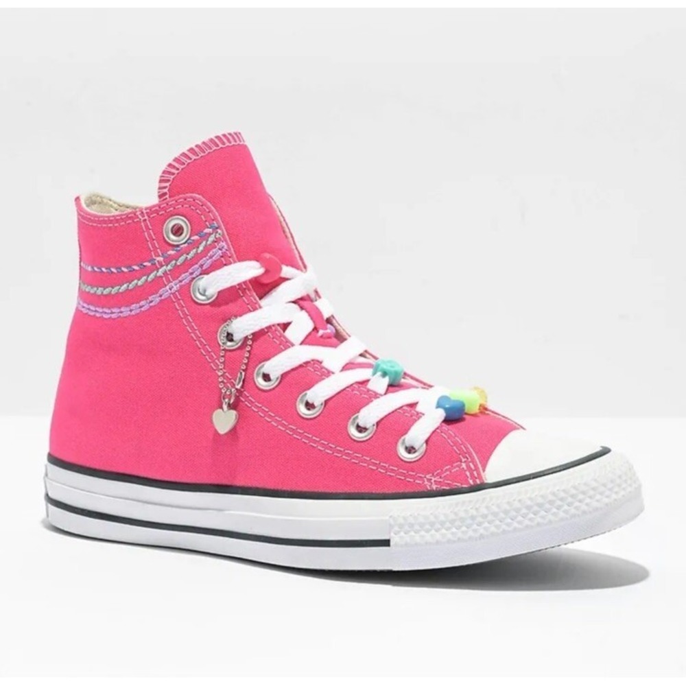 Converse Chuck Taylor Girls All Star Pink High‎ Top Shoes Charms New Size 5